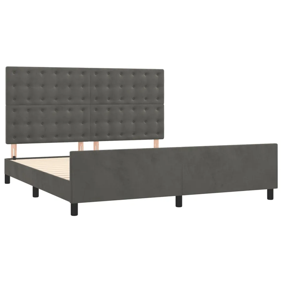 Cadre de lit sans matelas gris foncé velours - 4