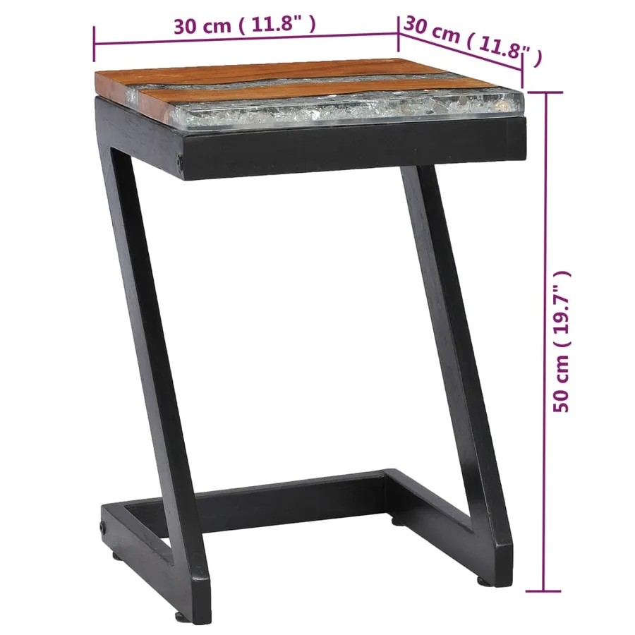 Table basse 30x30x50 cm Bois de teck massif et polyrésine - 8