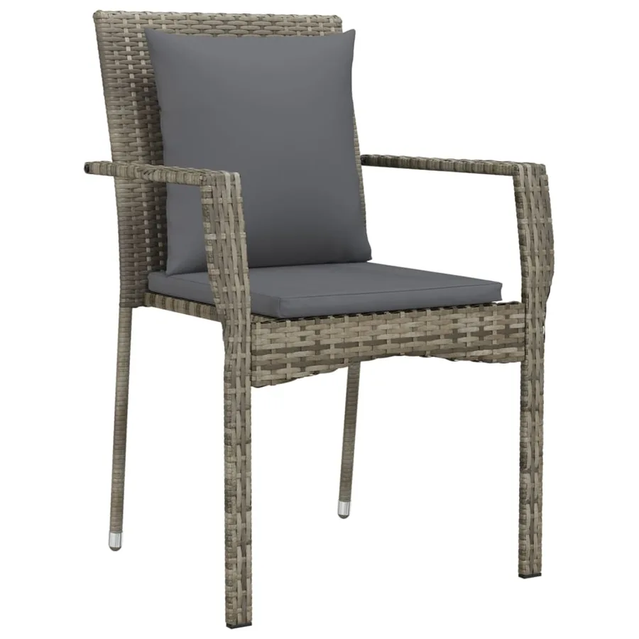 Ensemble à manger jardin et coussins 7 pcs gris rotin - 5