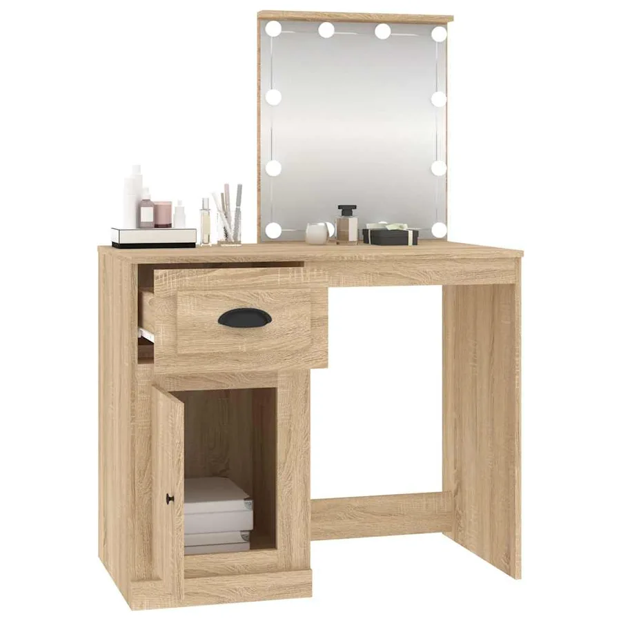 Coiffeuse avec LED chêne sonoma 90x50x132,5cm bois d'ingénierie - 5