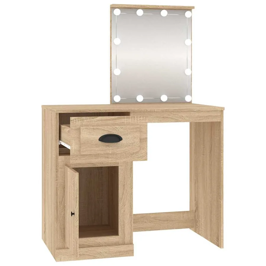 Coiffeuse avec LED chêne sonoma 90x50x132,5cm bois d'ingénierie - 7