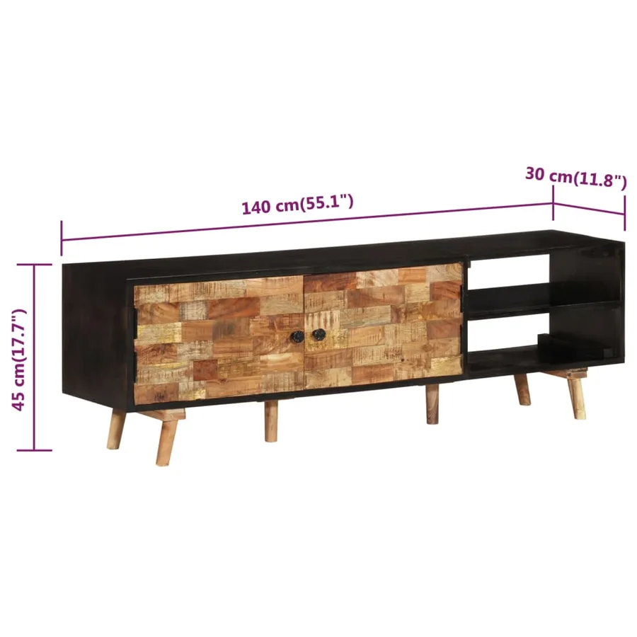 Meuble TV 140x30x45 cm Bois de manguier brut et d'acacia massif - 10