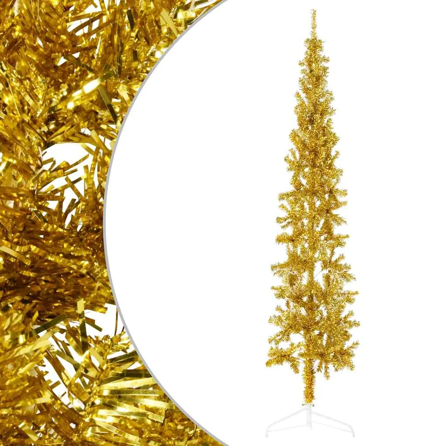 Demi sapin de Noël artificiel mince avec support Doré 240 cm - 2
