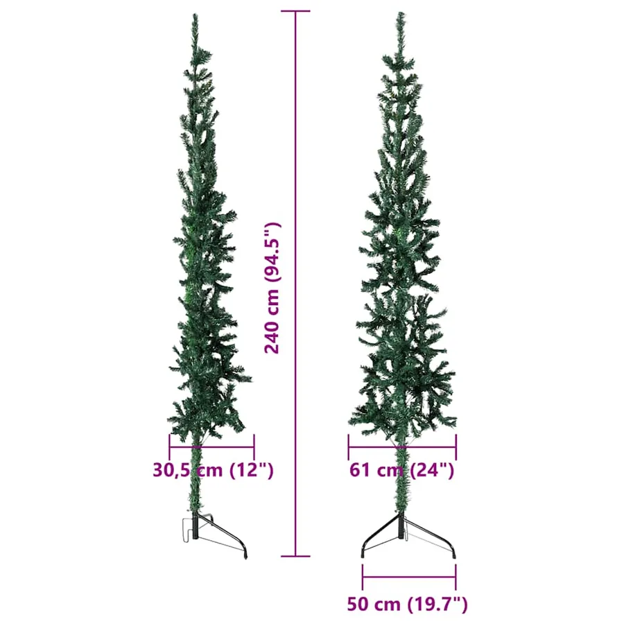 Demi sapin de Noël artificiel mince avec support Vert 240 cm - 9