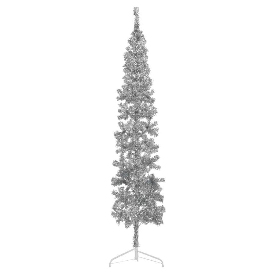 Demi sapin de Noël artificiel mince avec support Argenté 240 cm
