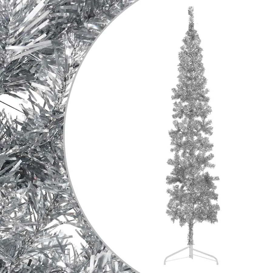 Demi sapin de Noël artificiel mince avec support Argenté 240 cm - 2