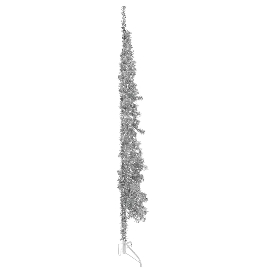 Demi sapin de Noël artificiel mince avec support Argenté 240 cm - 4