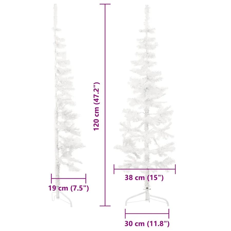 Demi sapin de Noël artificiel mince avec support Blanc 120 cm - 8