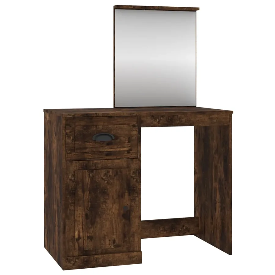 Coiffeuse et miroir chêne fumé 90x50x132,5 cm bois d'ingénierie - 2
