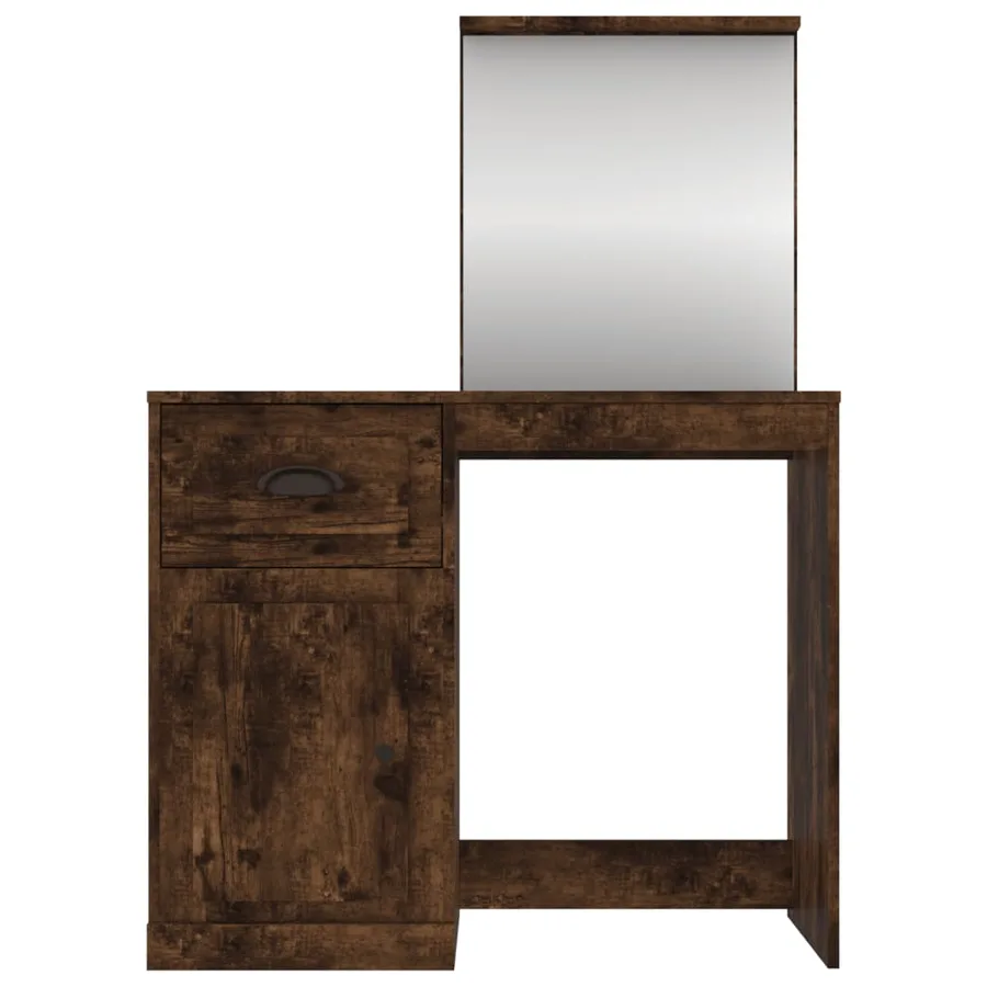 Coiffeuse et miroir chêne fumé 90x50x132,5 cm bois d'ingénierie - 6