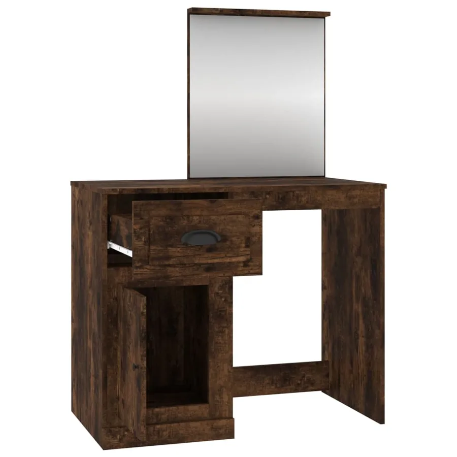 Coiffeuse et miroir chêne fumé 90x50x132,5 cm bois d'ingénierie - 7