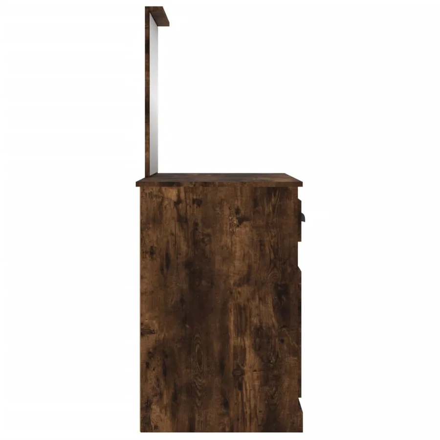 Coiffeuse et miroir chêne fumé 90x50x132,5 cm bois d'ingénierie - 8