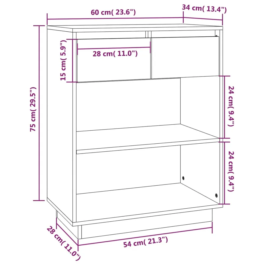 Armoire console Gris 60x34x75 cm Bois de pin solide - 9