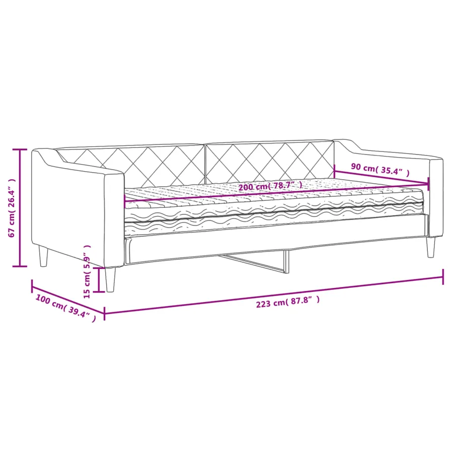 Lit de jour avec matelas gris foncé 90x200 cm tissu - 12