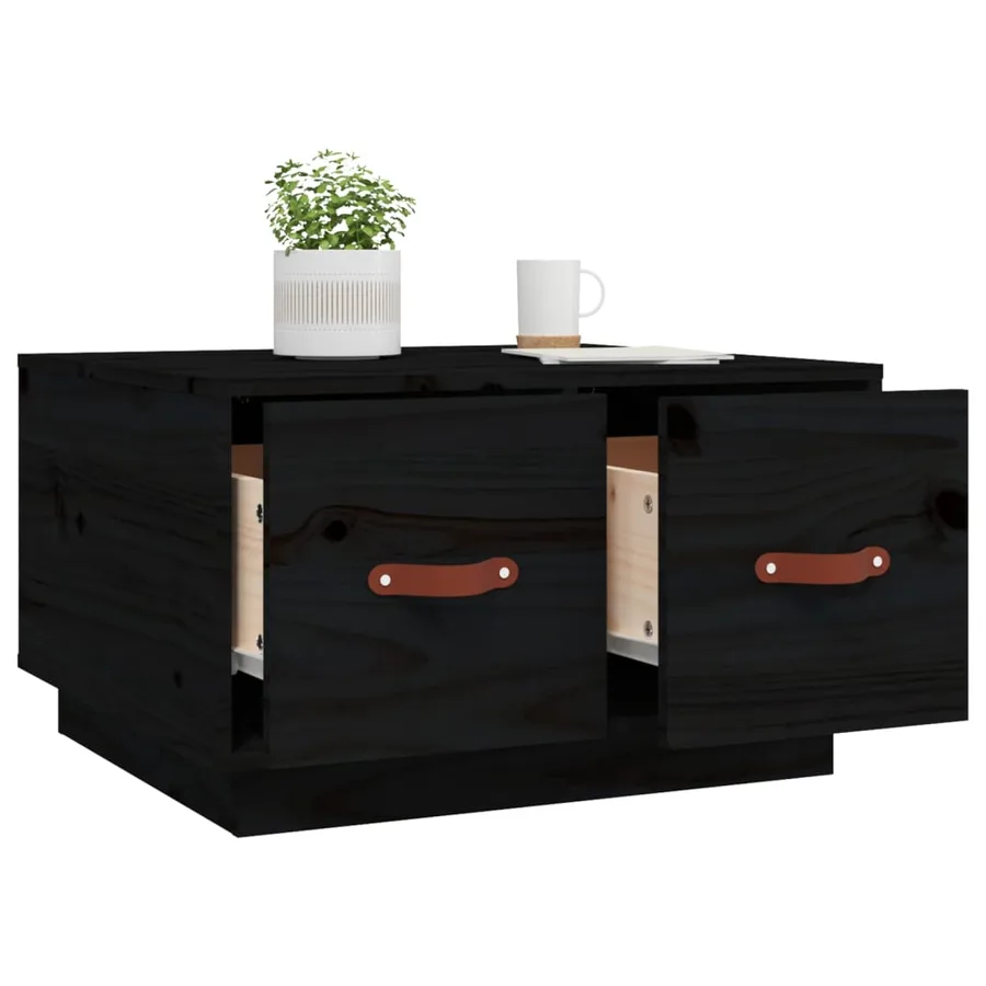 Table basse Noir 60x53x35 cm Bois massif de pin - 5