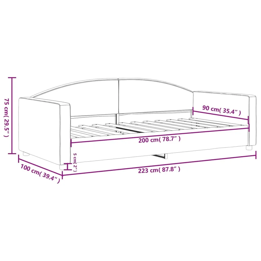 Lit de repos sans matelas gris foncé 90x200 cm tissu - 8