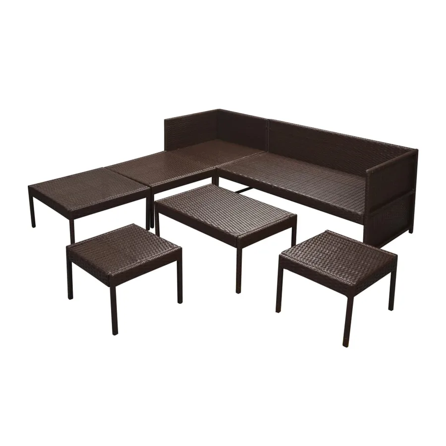 Salon de jardin 6 pcs avec coussins Résine tressée Marron - 5