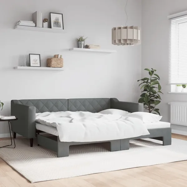 Lit de jour avec gigogne sans matelas gris foncé 90x190 cm
