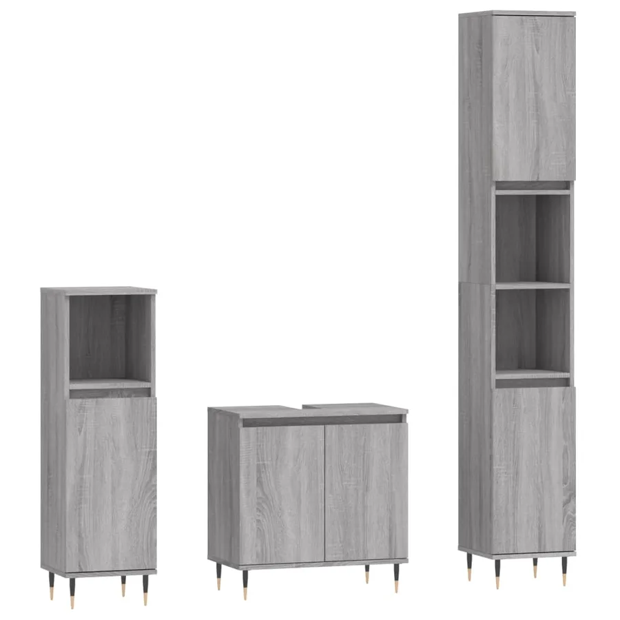 Ensemble d'armoires de salle de bain 3 pcs sonoma gris - 2