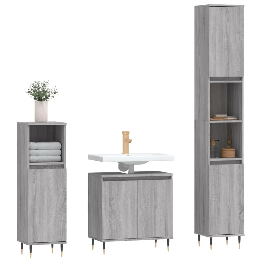 Ensemble d'armoires de salle de bain 3 pcs sonoma gris - 3