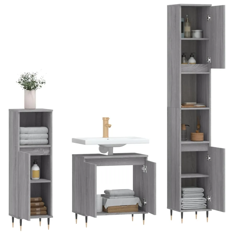 Ensemble d'armoires de salle de bain 3 pcs sonoma gris - 4
