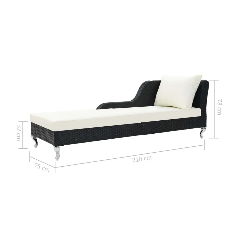 Chaise longue avec coussin Résine tressée Noir - 6