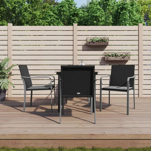 Ensemble à manger de jardin 5 pcs coussins résine tressée acier