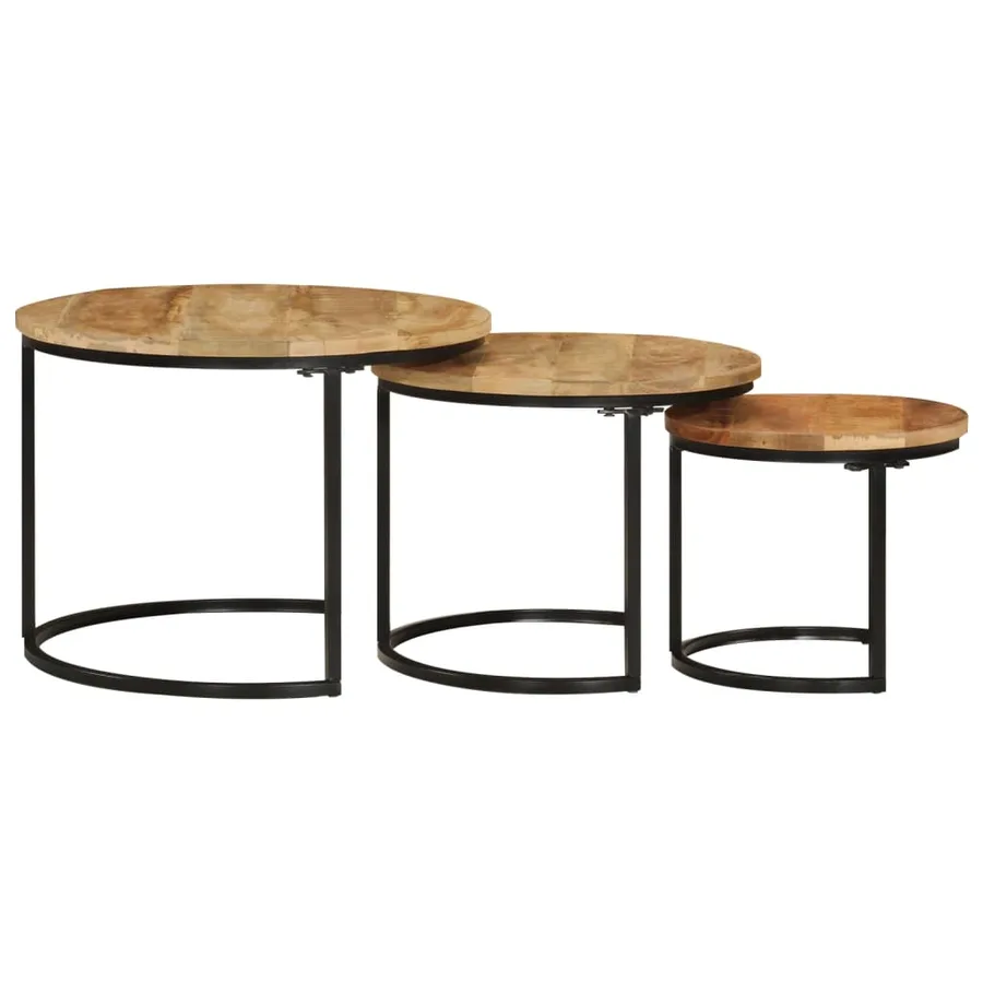 Tables gigognes 3 pcs bois de manguier massif brut - 3
