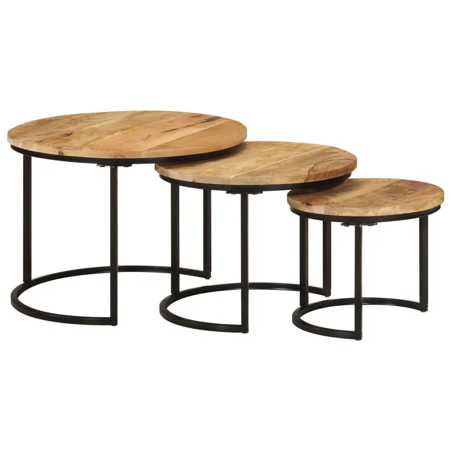 Tables gigognes 3 pcs bois de manguier massif brut - 9