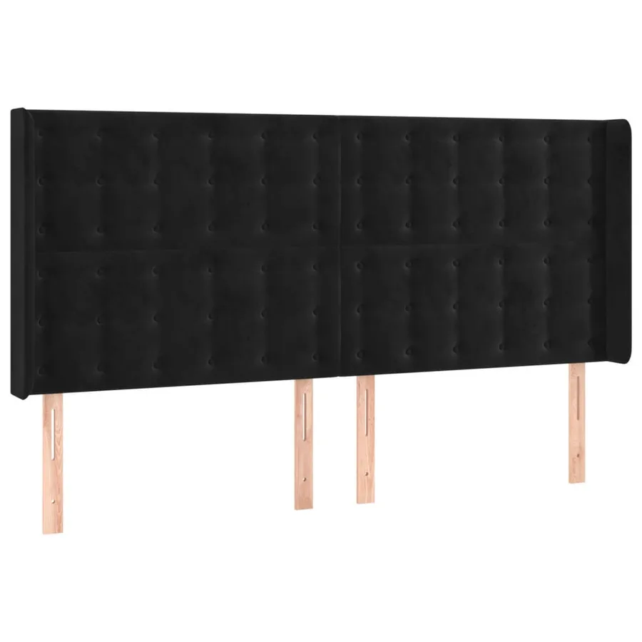 Tête de lit avec oreilles Noir 203x16x118/128 cm Velours - 2