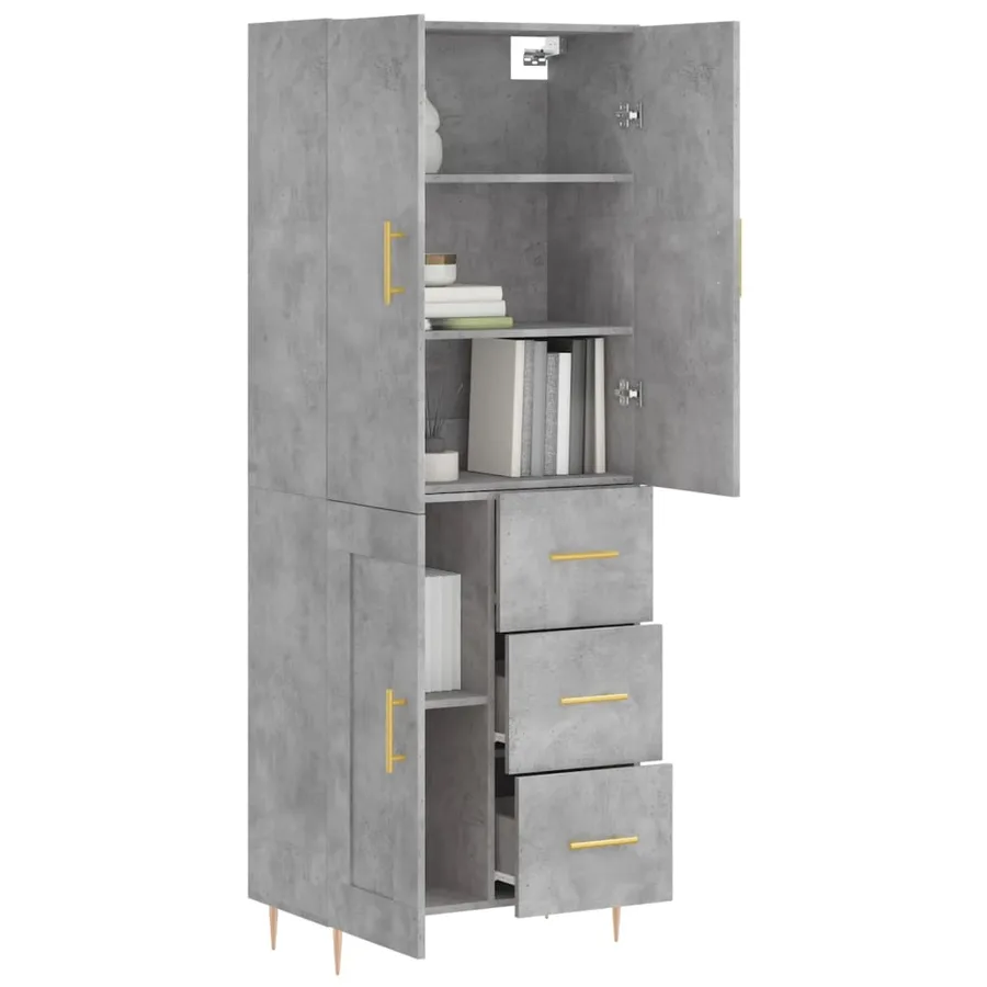 Buffet haut Gris béton 69,5x34x180 cm Bois d'ingénierie - 3