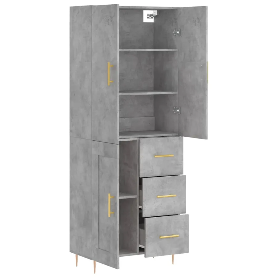 Buffet haut Gris béton 69,5x34x180 cm Bois d'ingénierie - 4