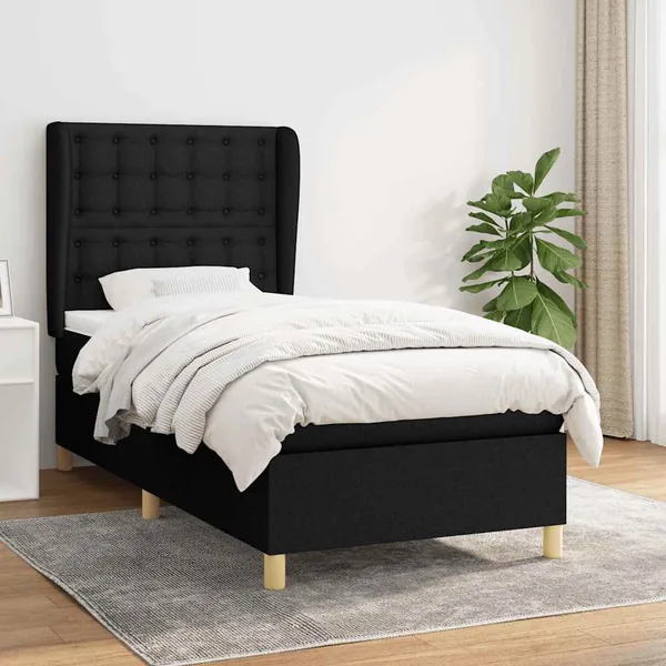 Sommier à lattes de lit avec matelas Noir 90x190 cm Tissu