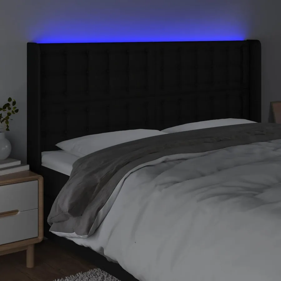 Tête de lit à LED Noir 183x16x118/128 cm Tissu - 4