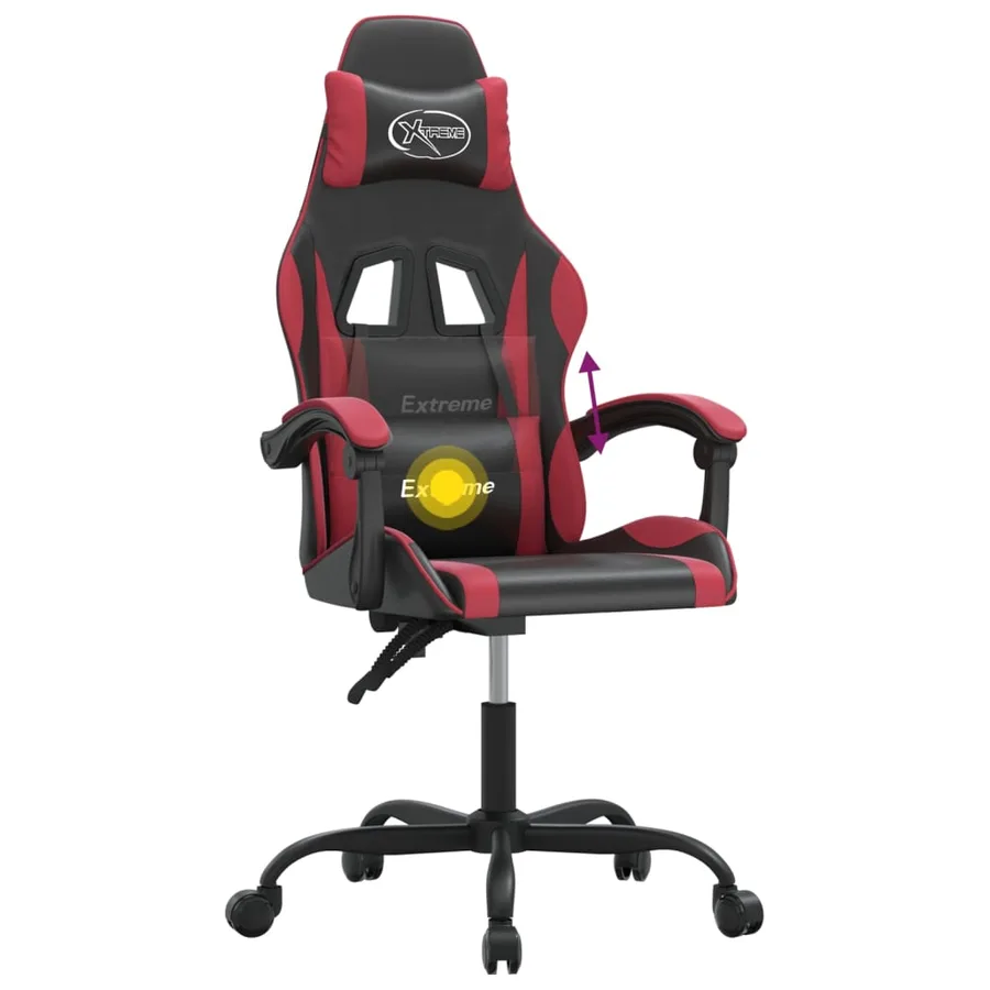 Chaise de jeu pivotante Noir et rouge bordeaux Similicuir - 11