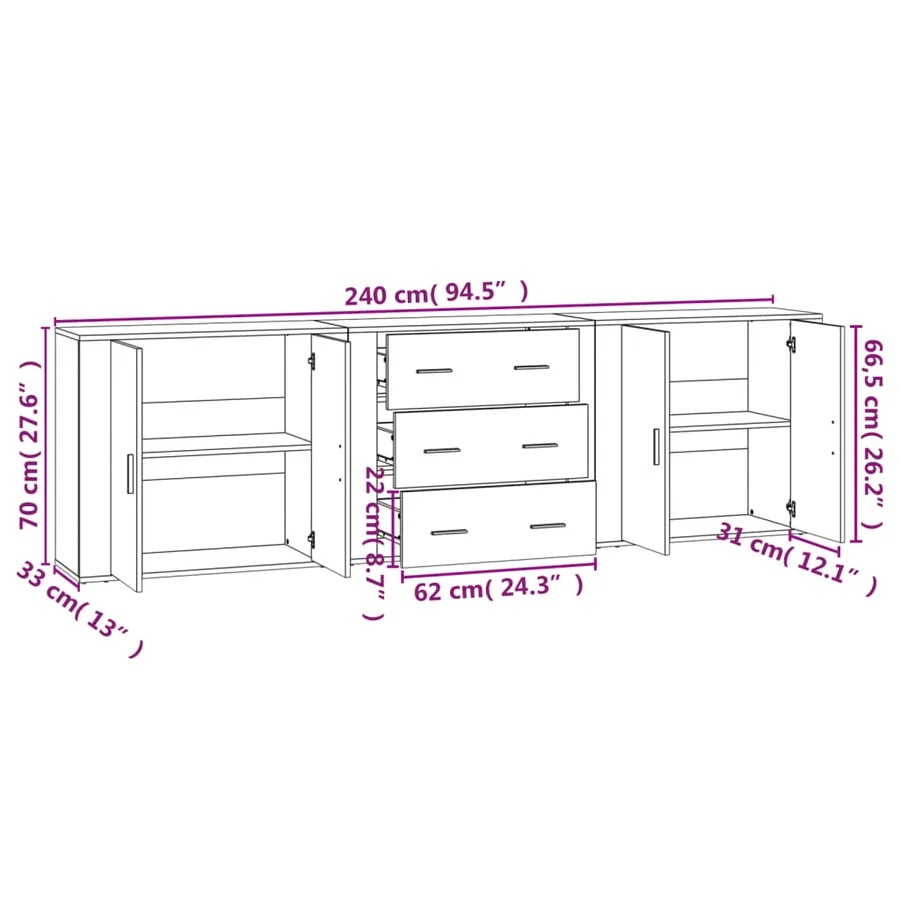 Buffets 3 pcs Chêne fumé Bois d'ingénierie - 9