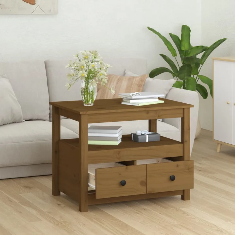 Table basse Marron miel 71x49x55 cm Bois massif de pin - 4