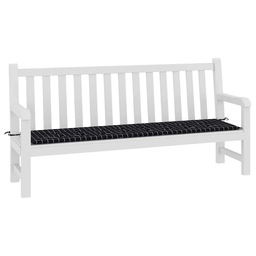 Coussin de banc de jardin carreaux noir 200x50x3 cm tissu - 3