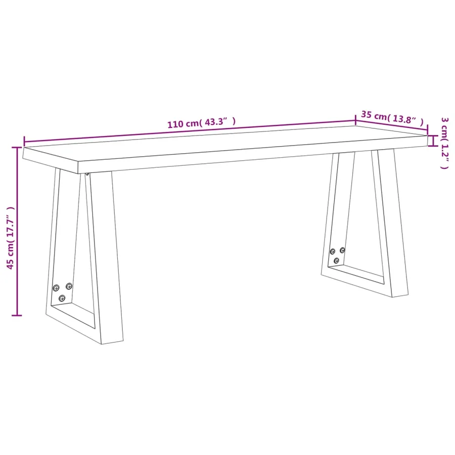 Banc avec bord vivant 110 cm bois d'acacia massif - 9