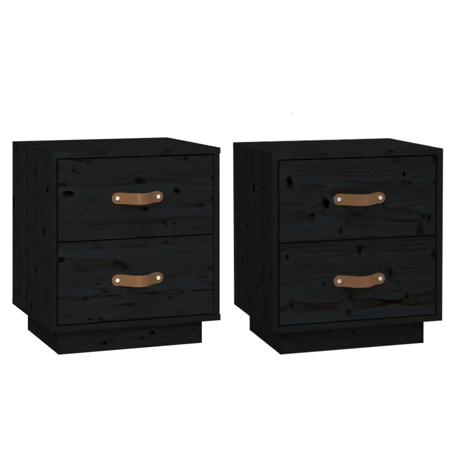 Tables de chevet 2 pcs Noir 40x34x45 cm Bois de pin massif - 2