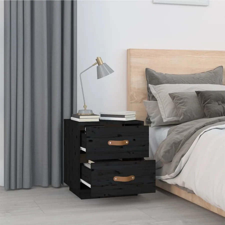 Tables de chevet 2 pcs Noir 40x34x45 cm Bois de pin massif - 4