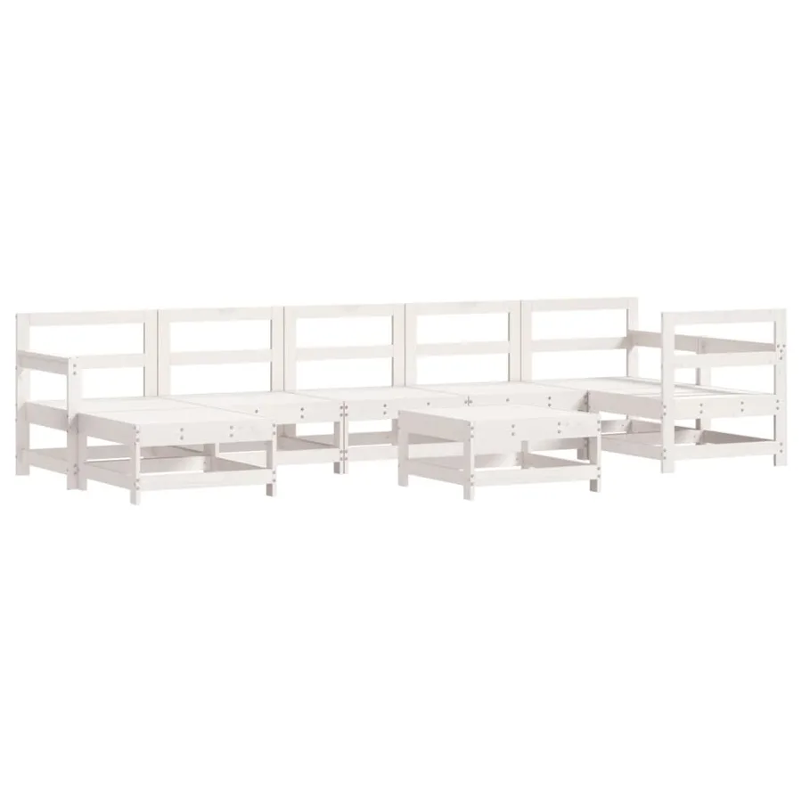Salon de jardin 8 pcs avec coussins blanc bois massif - 3