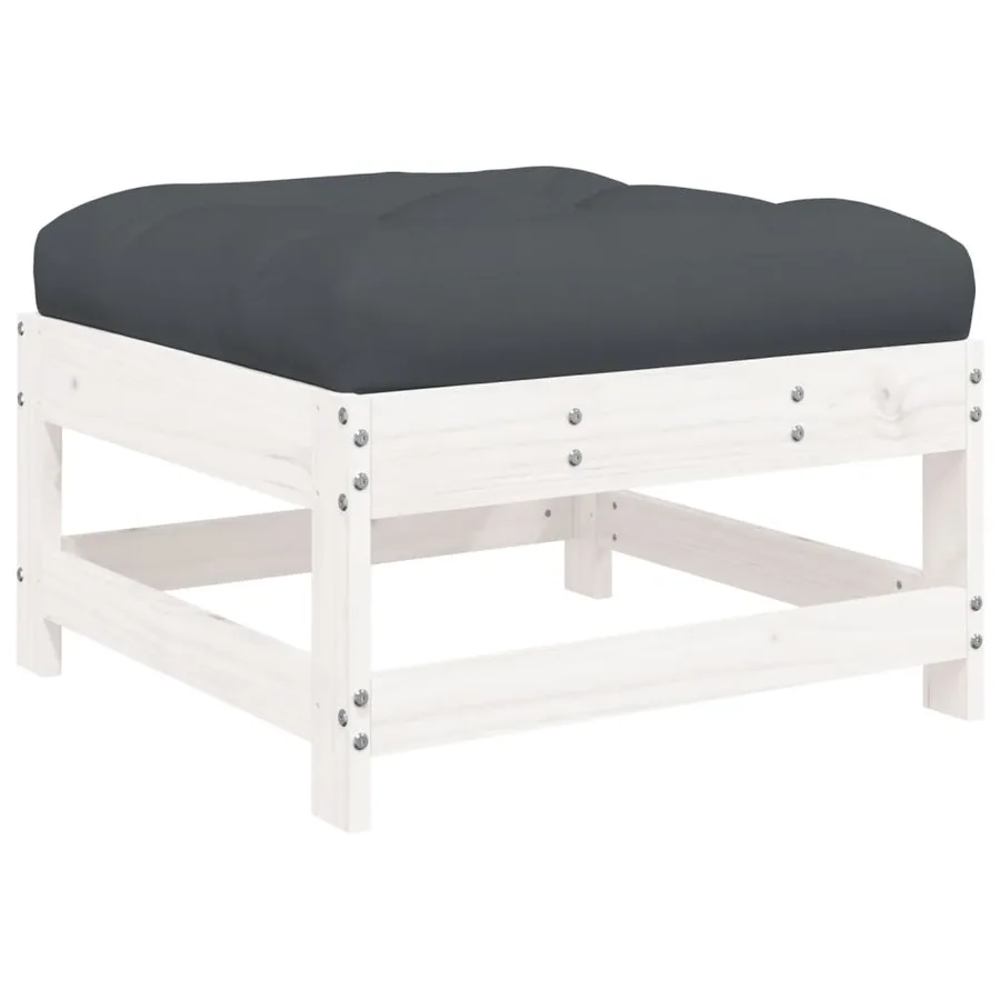 Salon de jardin 8 pcs avec coussins blanc bois massif - 6