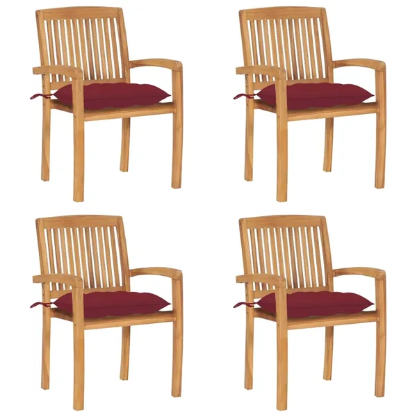 Chaises de jardin empilables avec coussins lot de 4 Teck solide