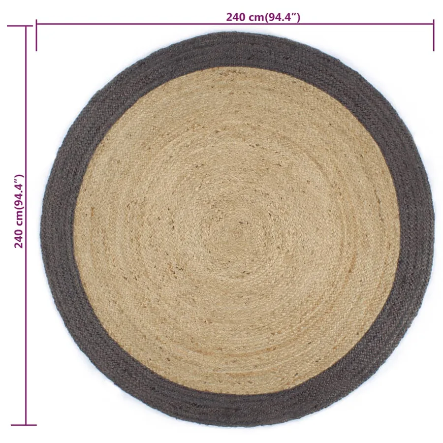 Tapis fait à la main Jute avec bord gris foncé 240 cm - 6