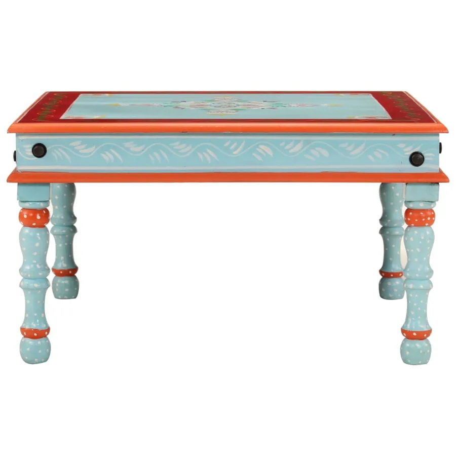 Table basse bleu bois de manguier massif peint à la main - 2