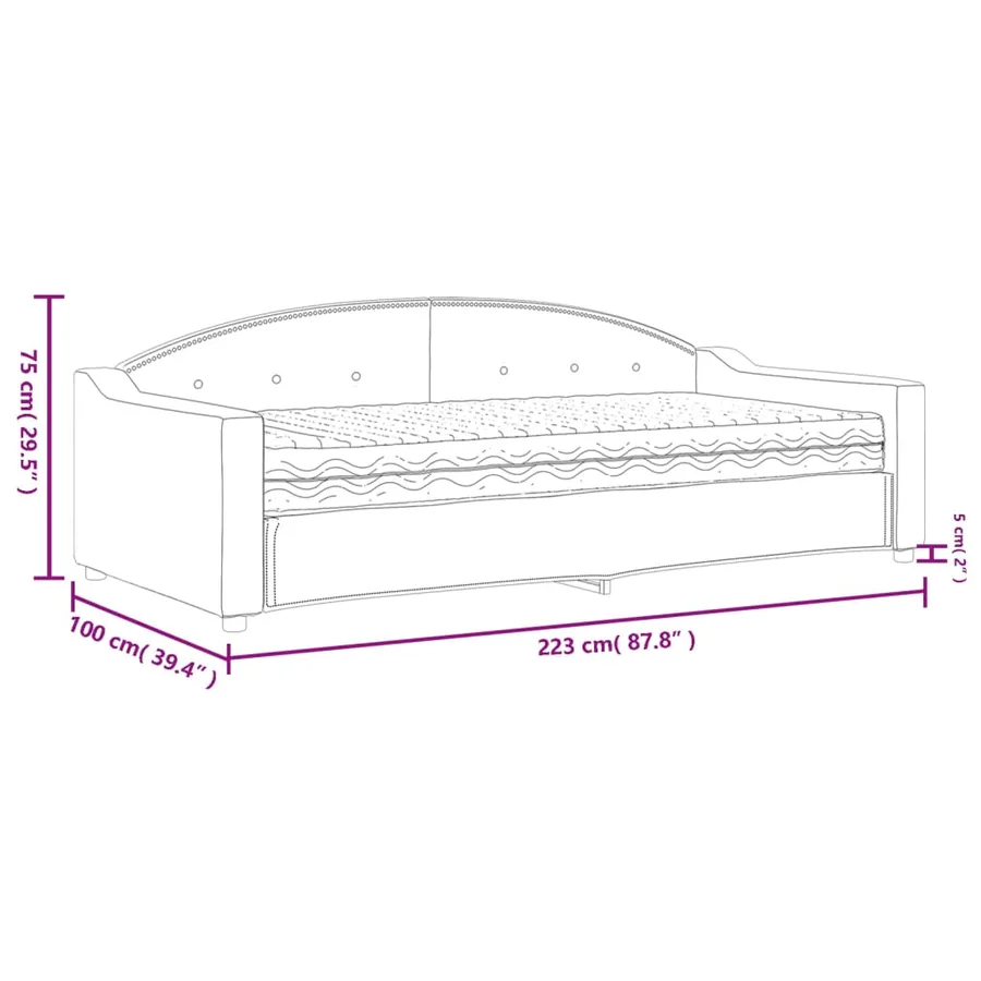 Lit de jour avec matelas gris foncé 90x200 cm tissu - 12