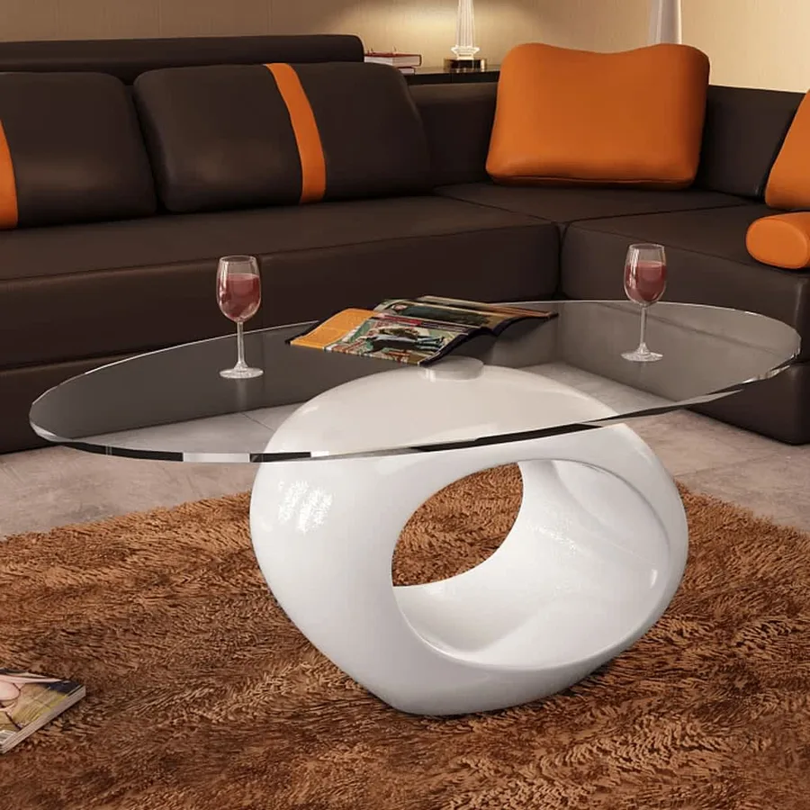 Table basse avec dessus de table en verre ovale Blanc brillant - 5