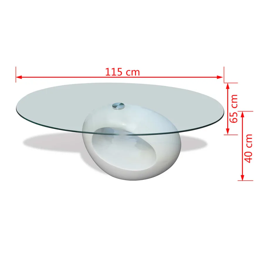 Table basse avec dessus de table en verre ovale Blanc brillant - 6