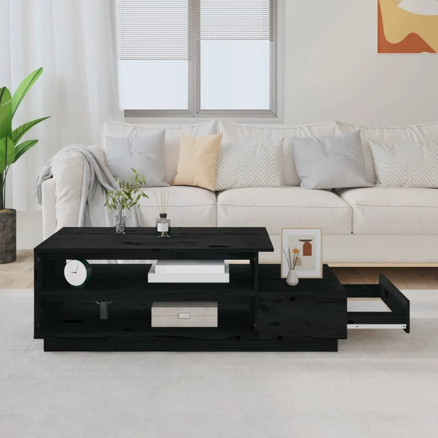 Table basse Noir 120x50x40,5 cm Bois massif de pin - 3